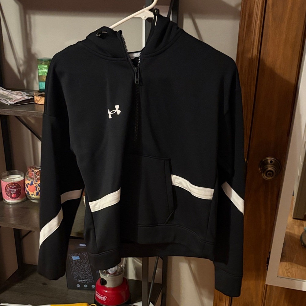 Under Armour Black Hoodie Half Zip with White Stripes